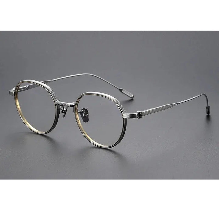 Chashma Unisex Full Rim Flat Top Round Titanium Eyeglasses 581161 - C2-Silver