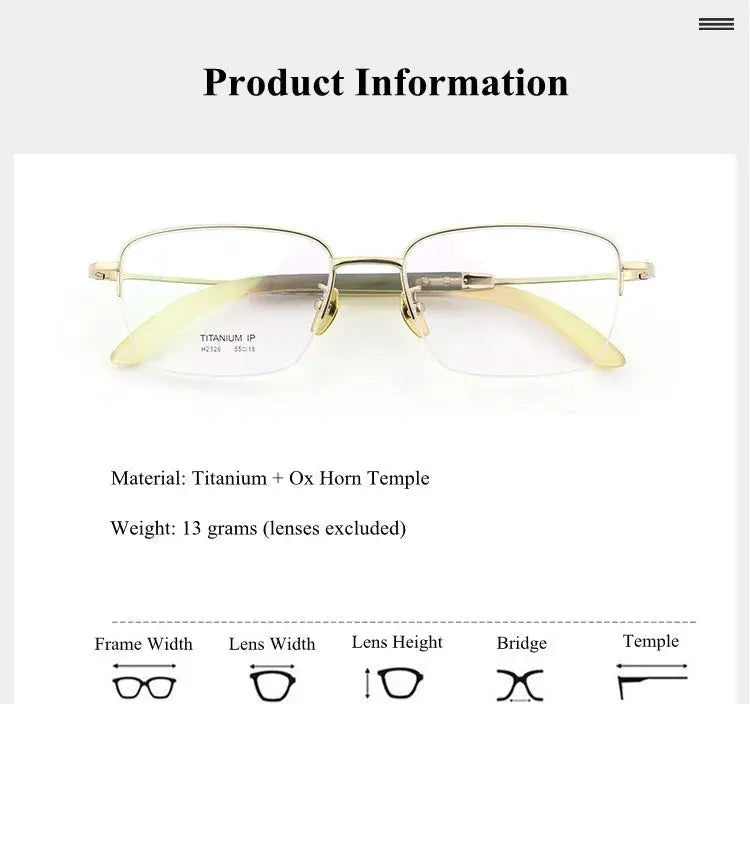 Chashma Ochki Unisex Semi Rim Square Titanium Horn Eyeglasses 312326