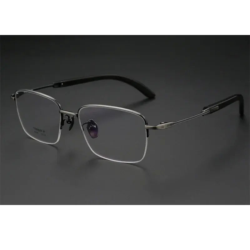 Chashma Ochki Unisex Semi Rim Square Titanium Horn Eyeglasses 312326