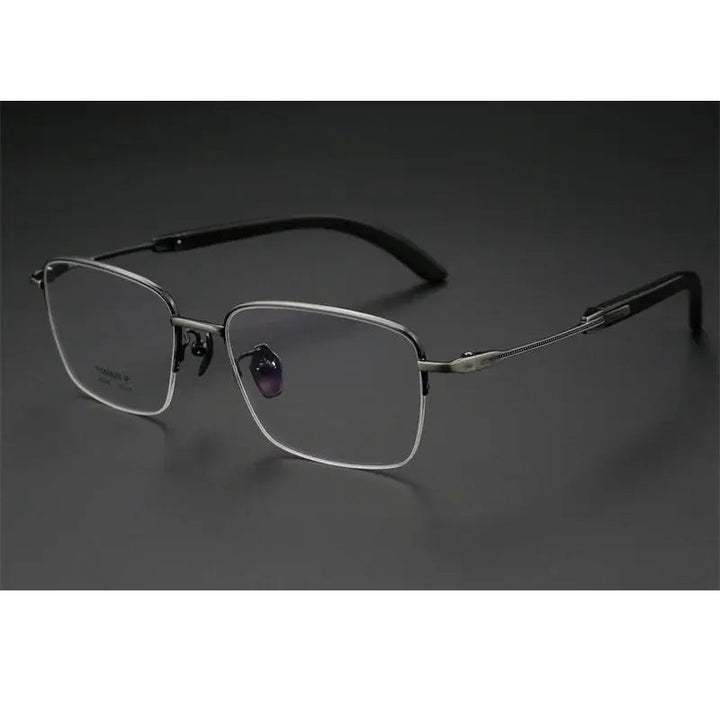 Chashma Ochki Unisex Semi Rim Square Titanium Horn Eyeglasses 312326