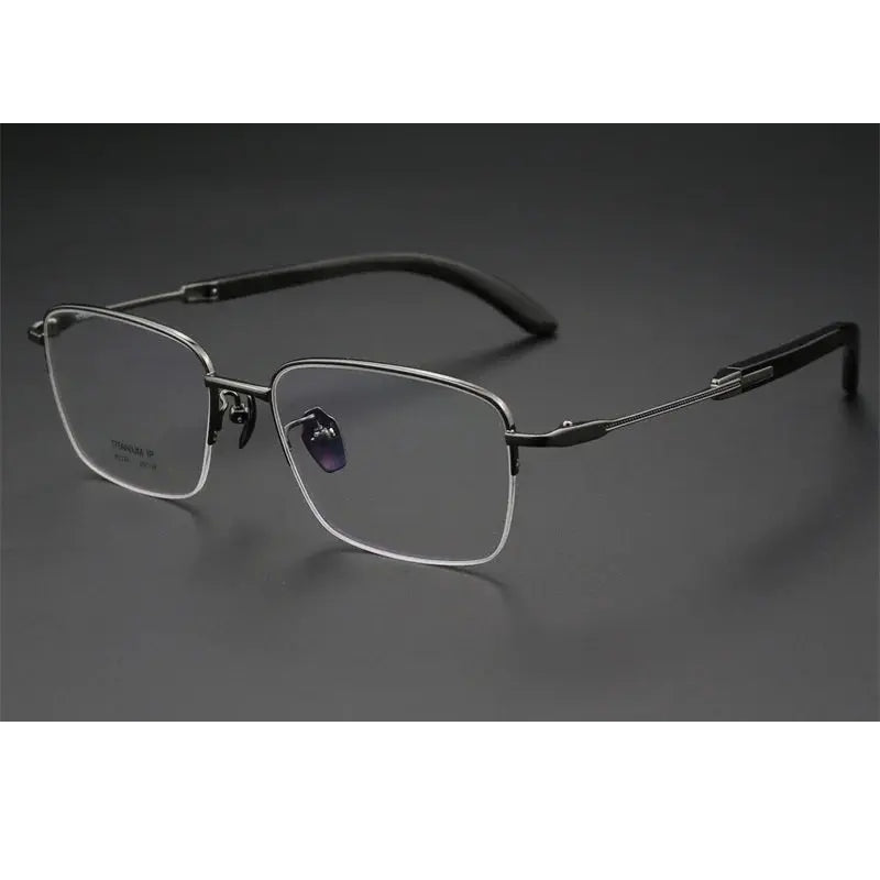 Chashma Ochki Unisex Semi Rim Square Titanium Horn Eyeglasses 312326