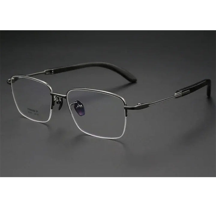 Chashma Ochki Unisex Semi Rim Square Titanium Horn Eyeglasses 312326