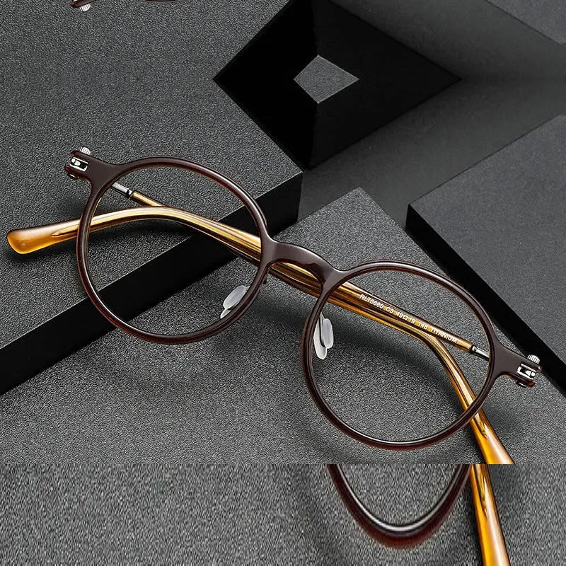 Oveliness Unisex Full Rim Round Acetate Titanium Eyeglasses 395886
