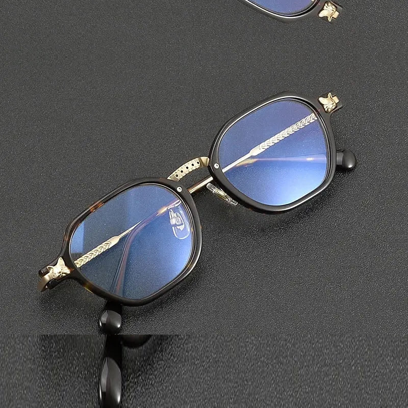 Chashma Ochki Unisex Full Rim Poygon Titanium Acetate Eyeglasses 361009