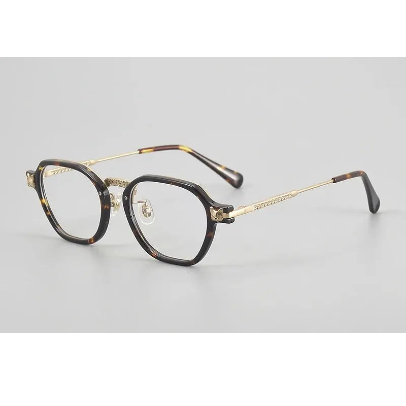 Chashma Ochki Unisex Full Rim Poygon Titanium Acetate Eyeglasses 361009