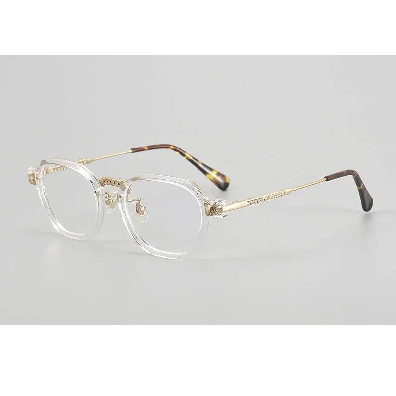 Chashma Ochki Unisex Full Rim Poygon Titanium Acetate Eyeglasses 361009