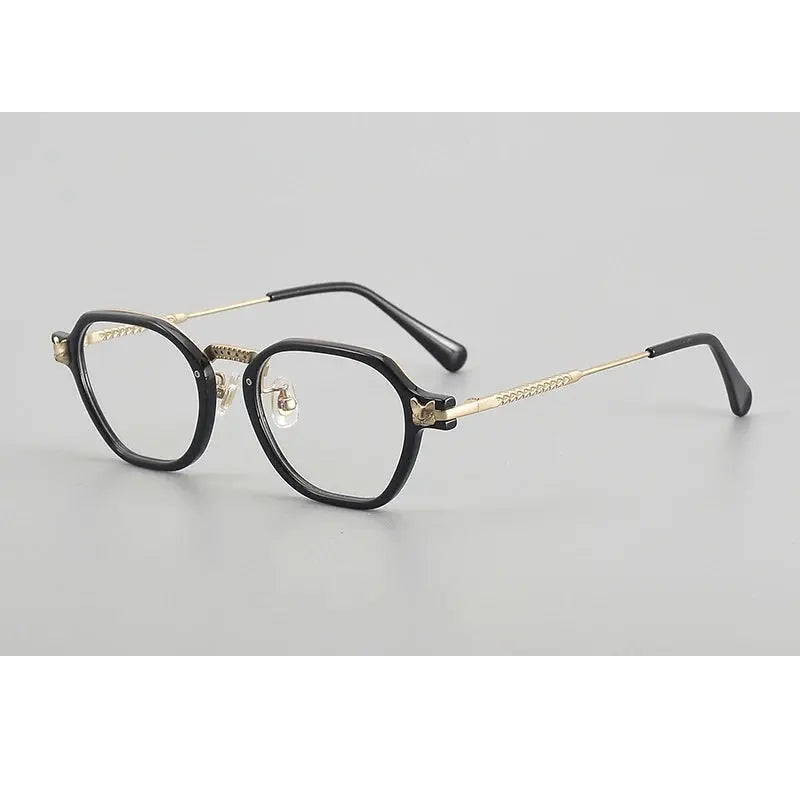 Chashma Ochki Unisex Full Rim Poygon Titanium Acetate Eyeglasses 361009