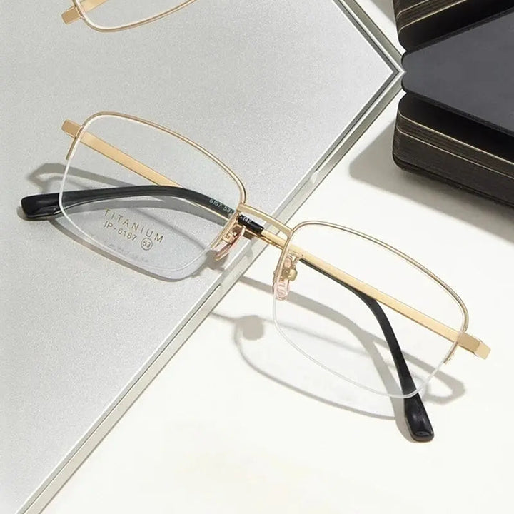 Chashma Ochki Unisex Semi Rim Square Titanium Eyeglasses 966167