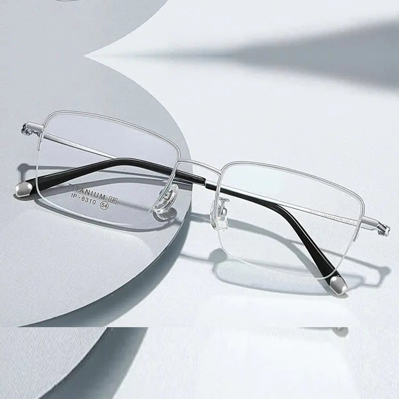 Chashma Ochki Unisex Semi Rim Polygon Square Titanium Eyeglasses 966310