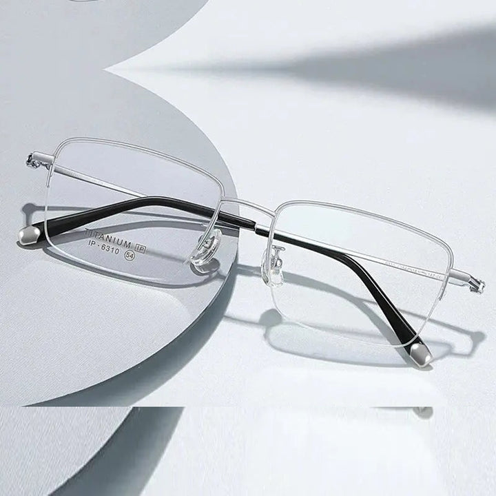 Chashma Ochki Unisex Semi Rim Polygon Square Titanium Eyeglasses 966310