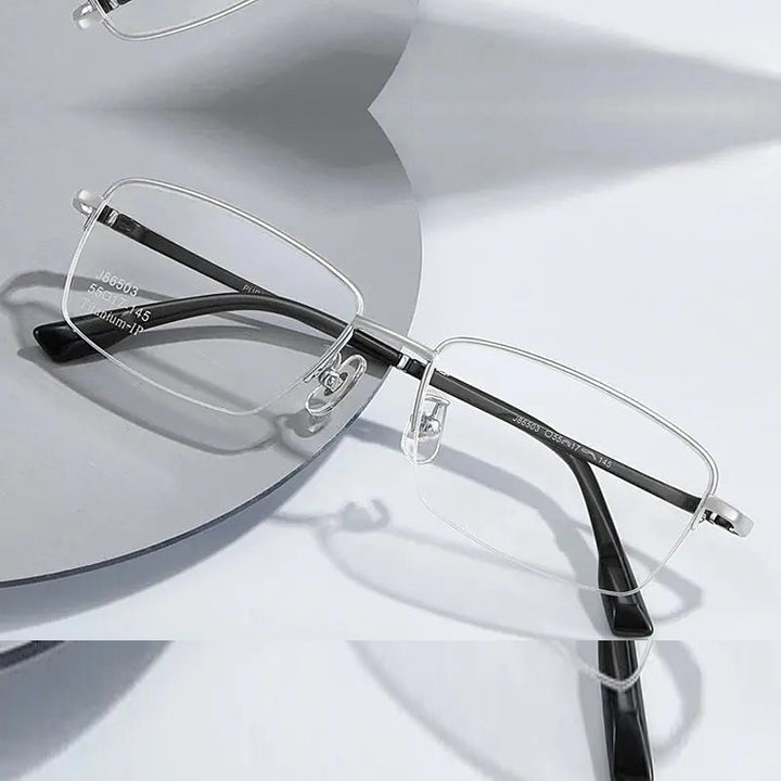 Chashma Ochki Unisex Semi Rim Square Titanium Eyeglasses 986503