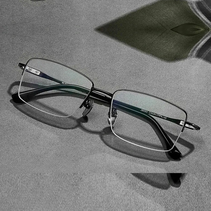 Chashma Ochki Unisex Semi Rim Big Square Titanium Eyeglasses 690053