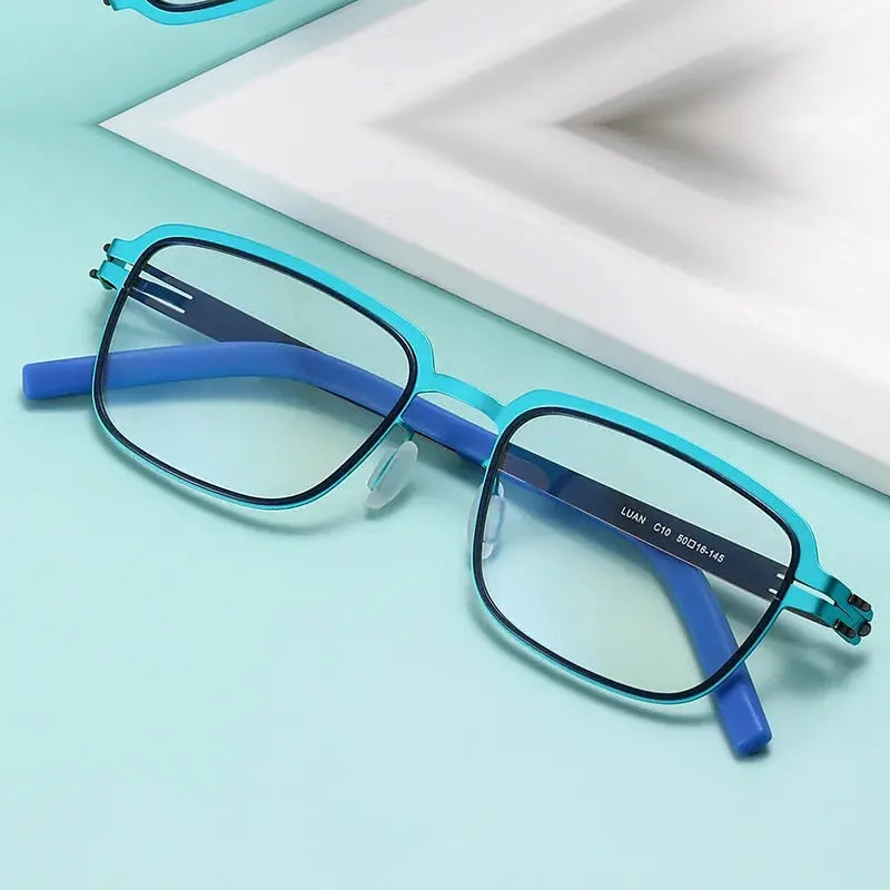 Bobbie Unisex Full Rim Square Screwless Steel Acetate Eyeglasses 165038