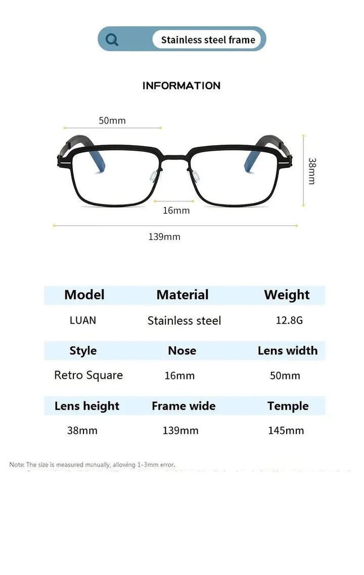 Bobbie Unisex Full Rim Square Screwless Steel Acetate Eyeglasses 165038