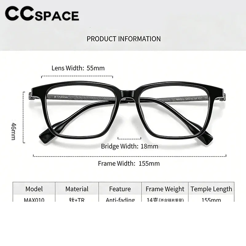 CCspace Unisex Full Rim Big Square Tr 90 Titanium Eyeglasses 314987