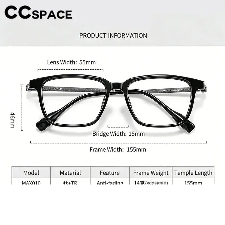 CCspace Unisex Full Rim Big Square Tr 90 Titanium Eyeglasses 314987