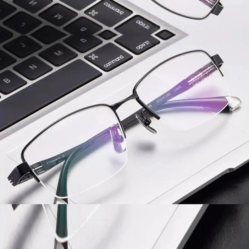 Chashma Ochki Unisex Semi Rim Square Titanium Eyeglasses 880038