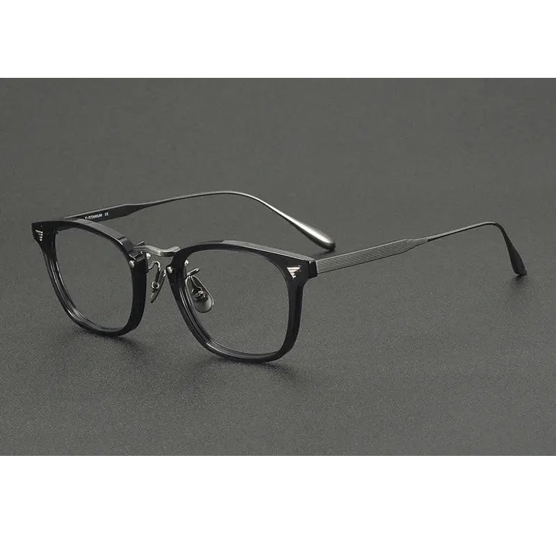Chashma Ochki Unisex Full Rim Square Acetate Titanium Eyeglasses 881554