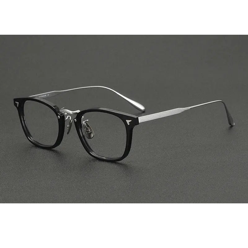 Chashma Ochki Unisex Full Rim Square Acetate Titanium Eyeglasses 881554