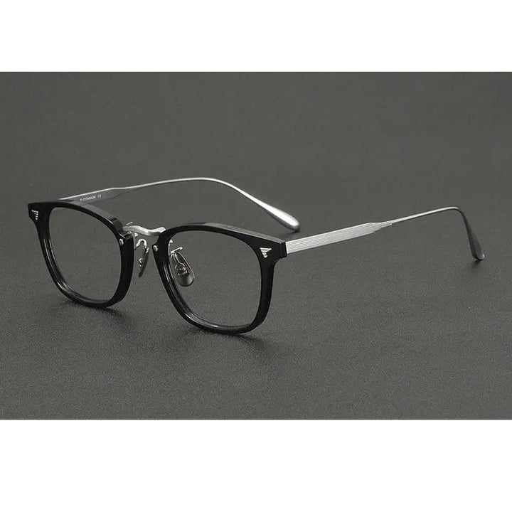Chashma Ochki Unisex Full Rim Square Acetate Titanium Eyeglasses 881554