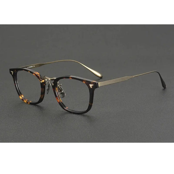 Chashma Ochki Unisex Full Rim Square Acetate Titanium Eyeglasses 881554