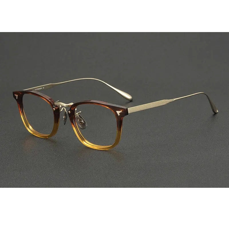 Chashma Ochki Unisex Full Rim Square Acetate Titanium Eyeglasses 881554