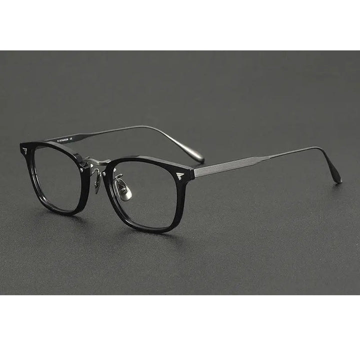 Chashma Ochki Unisex Full Rim Square Acetate Titanium Eyeglasses 881554