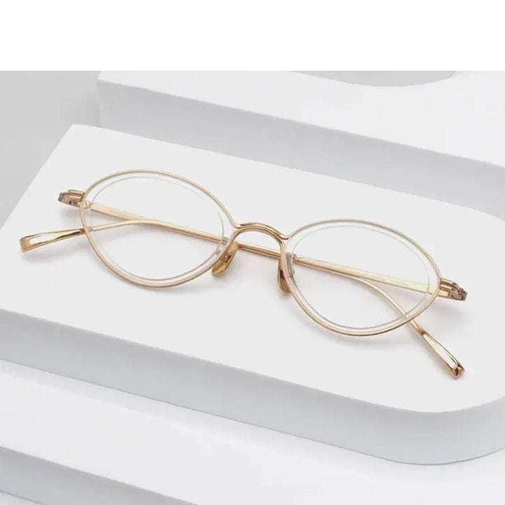 Chashma Ochki Unisex Full Rim Oval Acetate Titanium Eyeglasses 770020