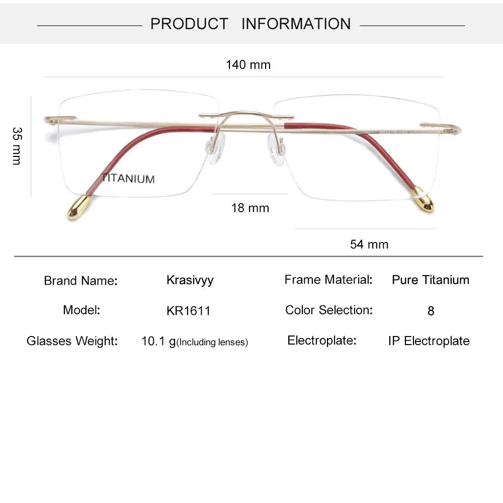 Krasivyy Unisex Rimless Square Titanium Eyeglasses 71611