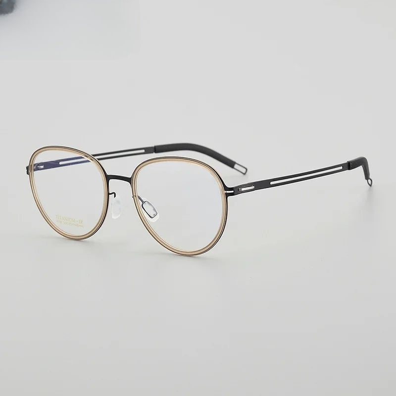 Chashma Ottica Women's Full Rim Oval Round Acetate Titanium Eyeglasses 68106 - Brown-Black