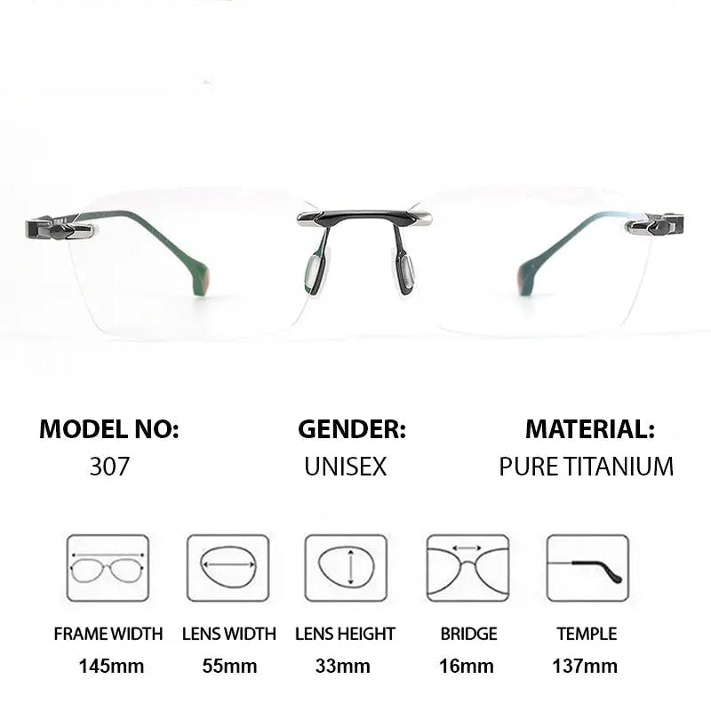 Chashma Ottica Unisex Rimless Square Titanium Eyeglasses 401307