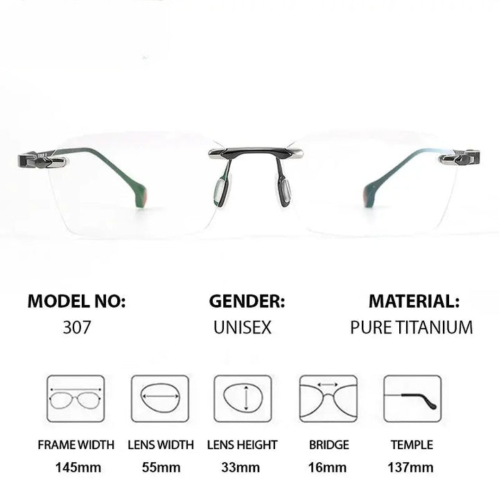 Chashma Ottica Unisex Rimless Square Titanium Eyeglasses 401307
