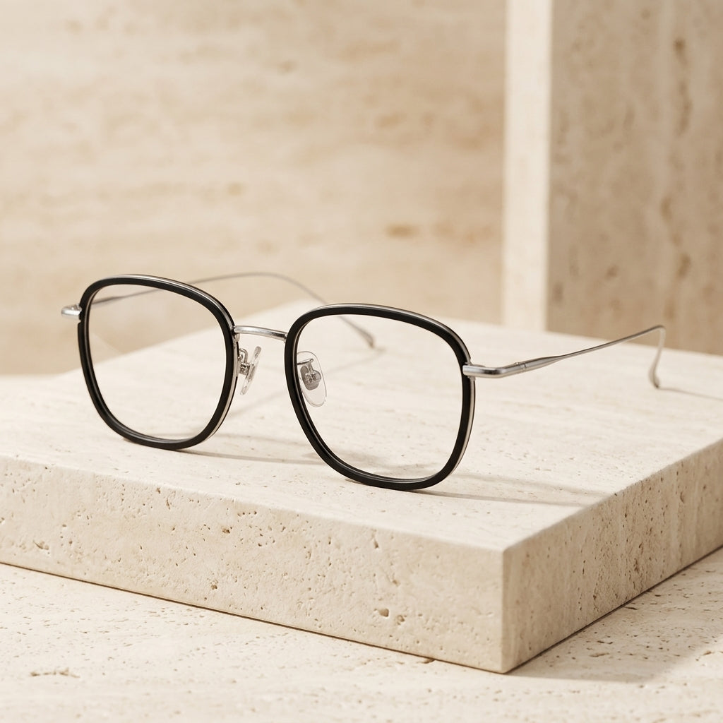 Chashma Ottica Unisex Full Rim Square Acetate Titanium Eyeglasses 88037