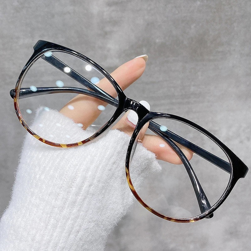 Cubojue Unisex Full Rim Oval Square Tr 90 Titanium Eyeglasses 71409 - black leopard