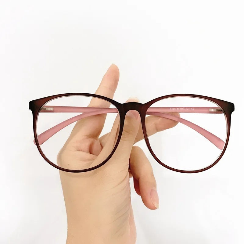 Cubojue Unisex Full Rim Oval Square Tr 90 Titanium Eyeglasses 71409 - brown pink