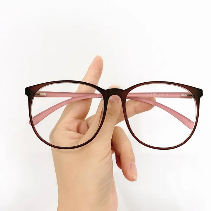 Cubojue Unisex Full Rim Oval Square Tr 90 Titanium Eyeglasses 71409 - brown pink