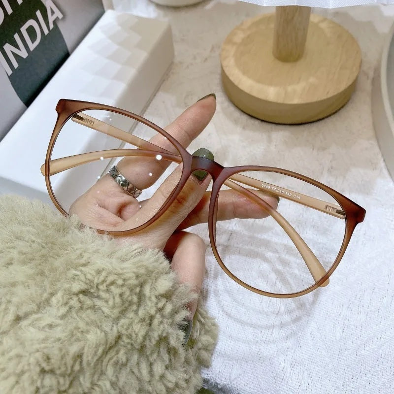 Cubojue Unisex Full Rim Oval Square Tr 90 Titanium Eyeglasses 71409 - matte brown