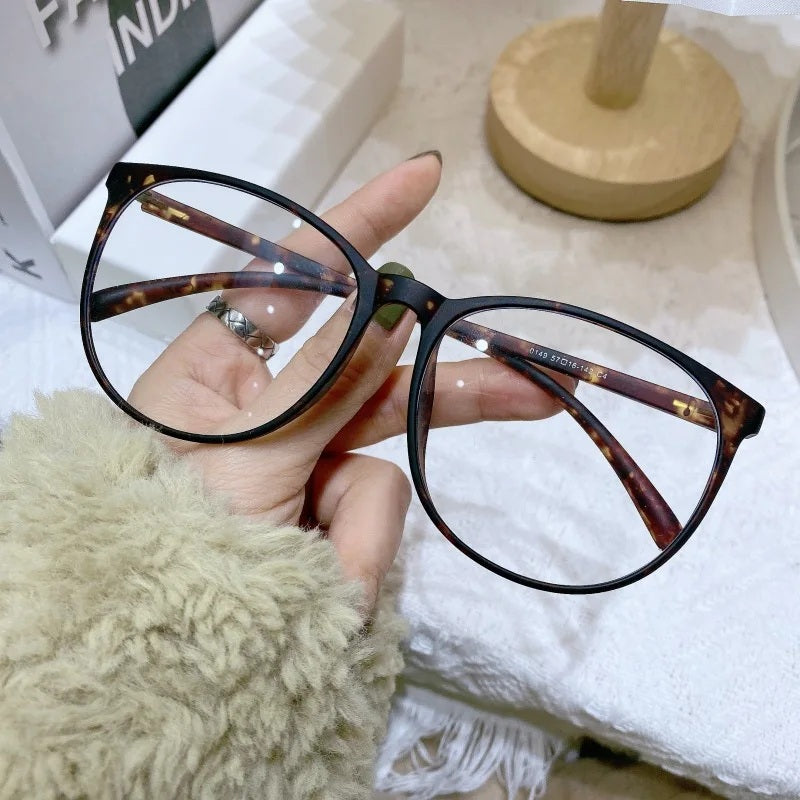 Cubojue Unisex Full Rim Oval Square Tr 90 Titanium Eyeglasses 71409 - matte leopard
