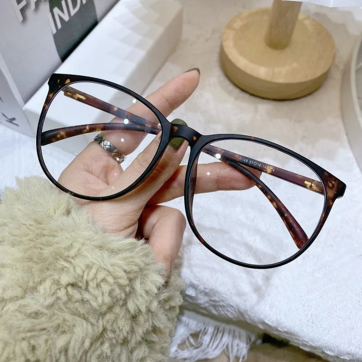 Cubojue Unisex Full Rim Oval Square Tr 90 Titanium Eyeglasses 71409 - matte leopard