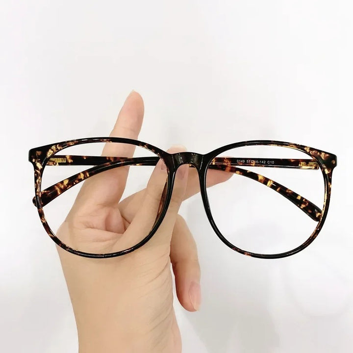 Cubojue Unisex Full Rim Oval Square Tr 90 Titanium Eyeglasses 71409 - shiny leopard