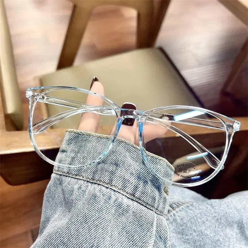 Cubojue Unisex Full Rim Oversized Oval Tr 90 Titanium Eyeglasses 30005 - Blue
