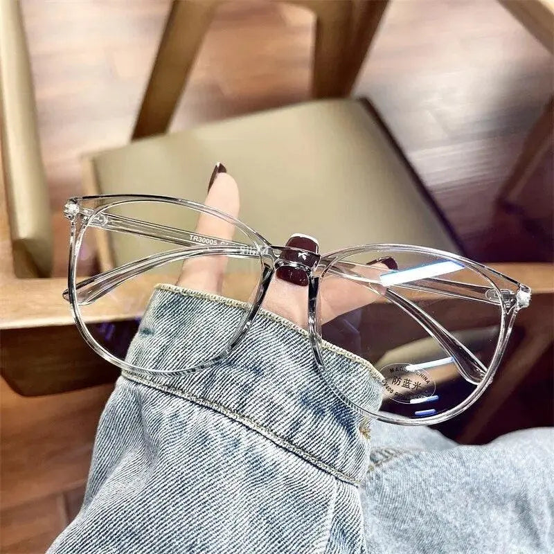 Cubojue Unisex Full Rim Oversized Oval Tr 90 Titanium Eyeglasses 30005 - Gray