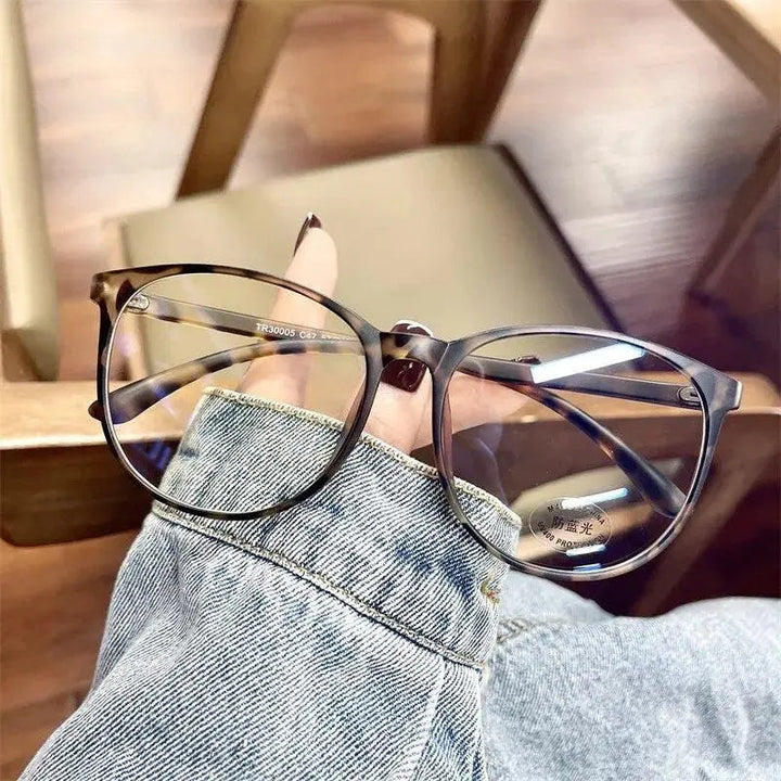Cubojue Unisex Full Rim Oversized Oval Tr 90 Titanium Eyeglasses 30005 - matte leopard