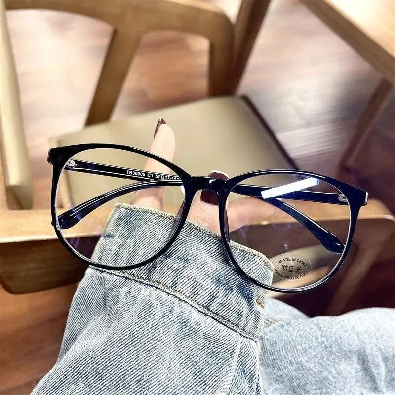 Cubojue Unisex Full Rim Oversized Oval Tr 90 Titanium Eyeglasses 30005 - shiny black