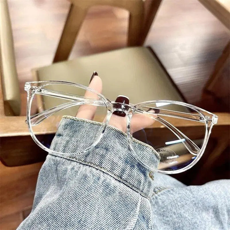 Cubojue Unisex Full Rim Oversized Oval Tr 90 Titanium Eyeglasses 30005 - Transparent