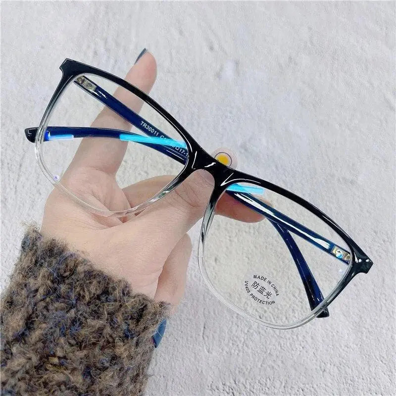 Cubojue Unisex Full Rim Oversized Square Tr 90 Titanium Eyeglasses 30011 - gradient black