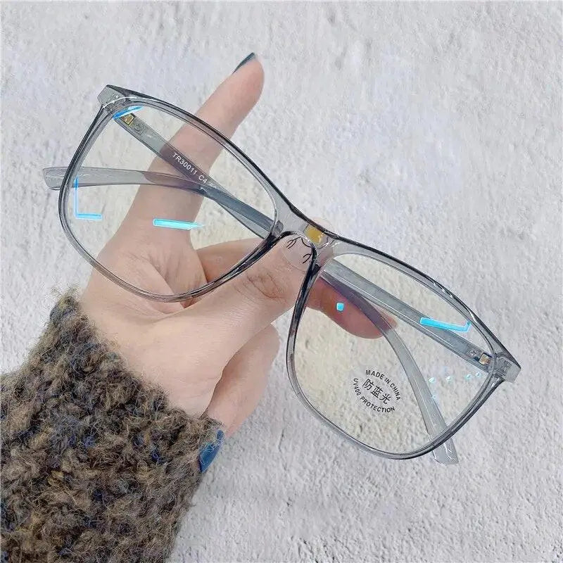 Cubojue Unisex Full Rim Oversized Square Tr 90 Titanium Eyeglasses 30011 - grey