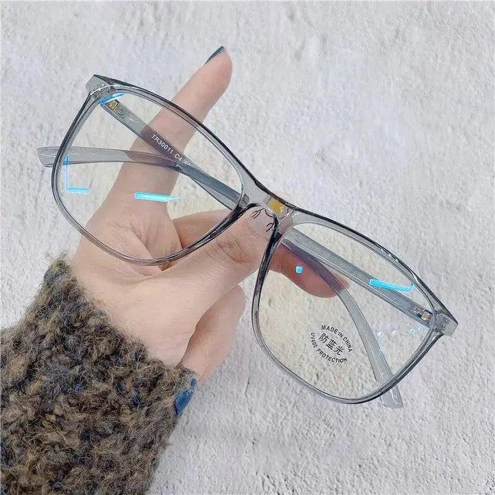 Cubojue Unisex Full Rim Oversized Square Tr 90 Titanium Eyeglasses 30011 - grey