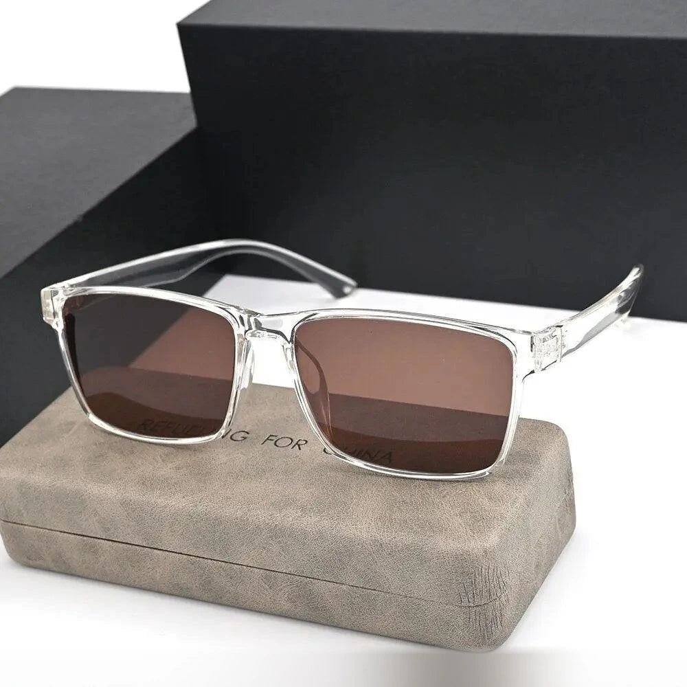 Cubojue Unisex Full Rim Oversized Square Tr 90 Titanium Polarized Sunglasses 2257 - transparent brown / polarized