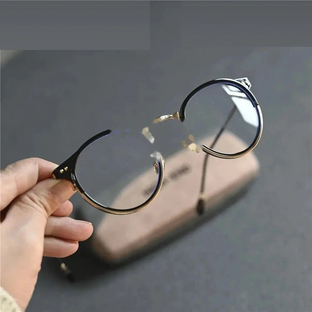 Cubojue Women's Full Rim Oval Round Acetate Alloy Eyeglasses  20145 - black gold